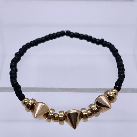 NWT Wool + Pepper Co. Black & Gold Spike Bracelet - Picture 5 of 6